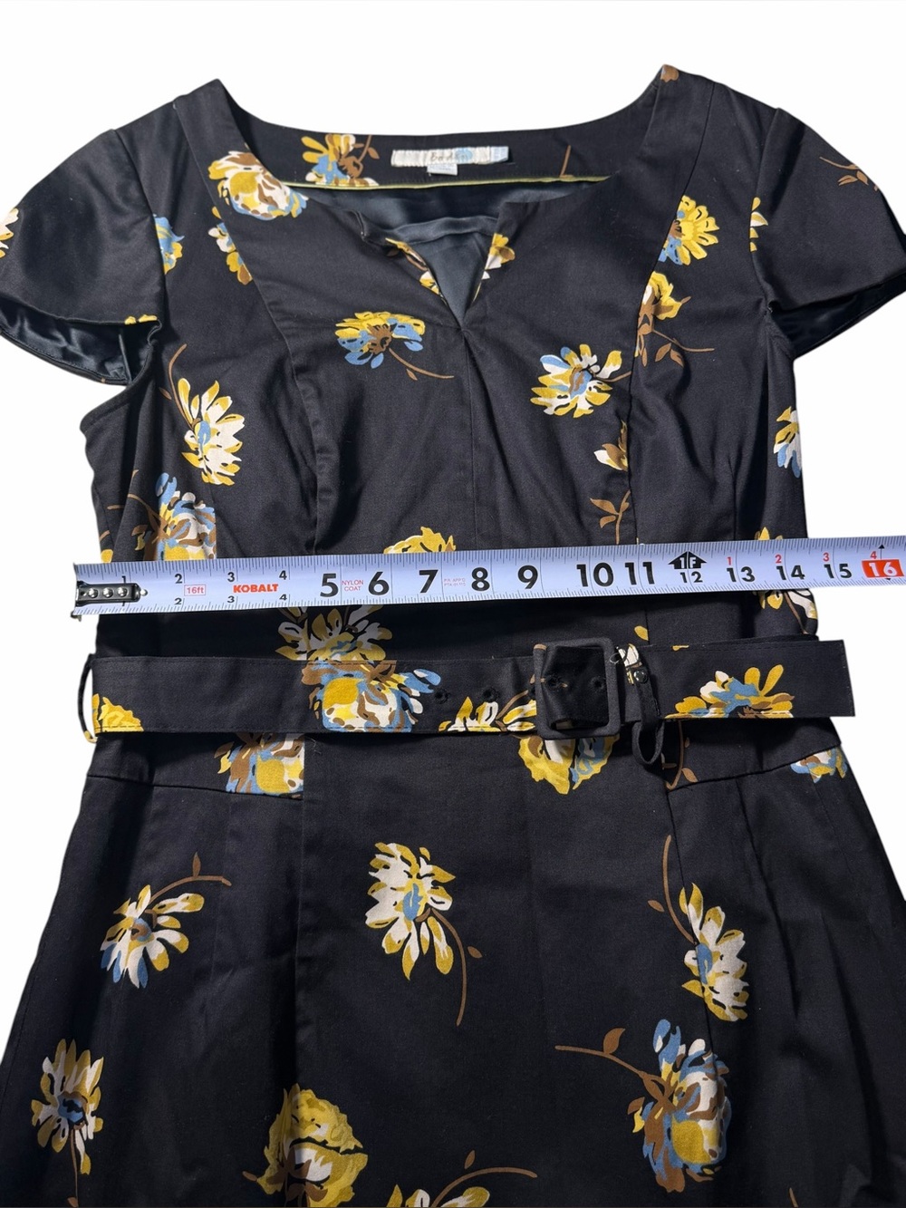 Boden Floral Black Belted Pencil Skirt Dress With Slit And Side Pocket Women 6R - Picture 7 of 14